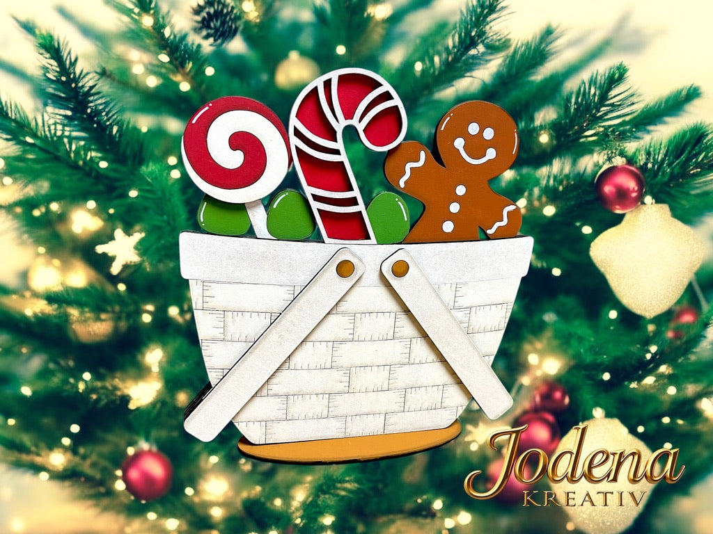 Korbeinsatz "Lebkuchenmann mit Weihnachtsleckereien" - für austauschbaren Dekokorb - Jodena Kreativ