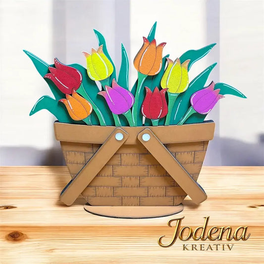 Korbeinsatz_Tulpen_-_brauner_Dekokorb_-_Holztisch