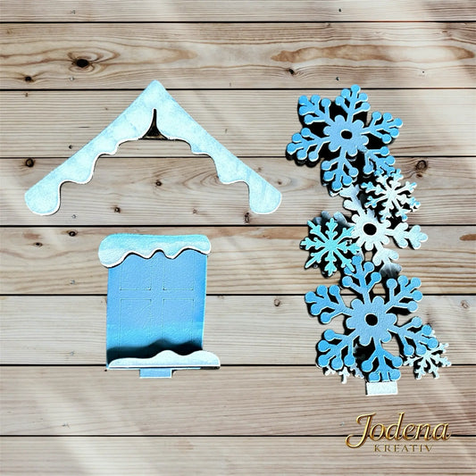 Motiveinsatz „Schneeflocke“ – Mini Vogelhaus Einsatz, winterliche Holzdeko, handgefertigt & austauschbar