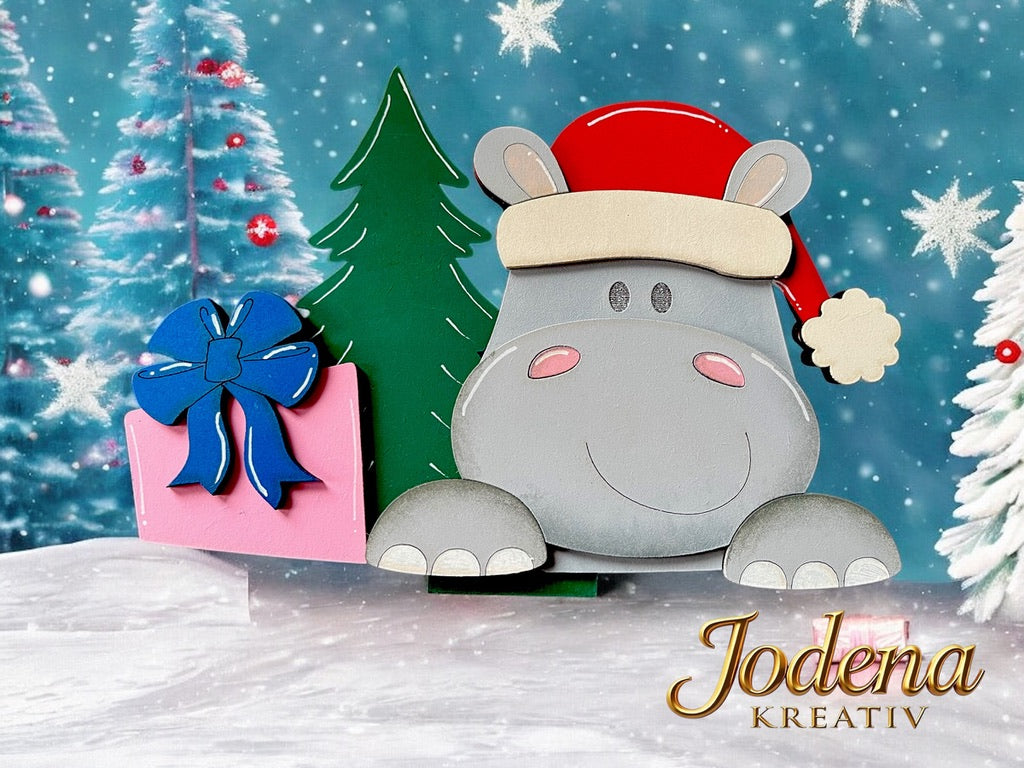 Korbeinsatz "Weihnachtsnilpferd" - für modularen Dekokorb - Jodena Kreativ