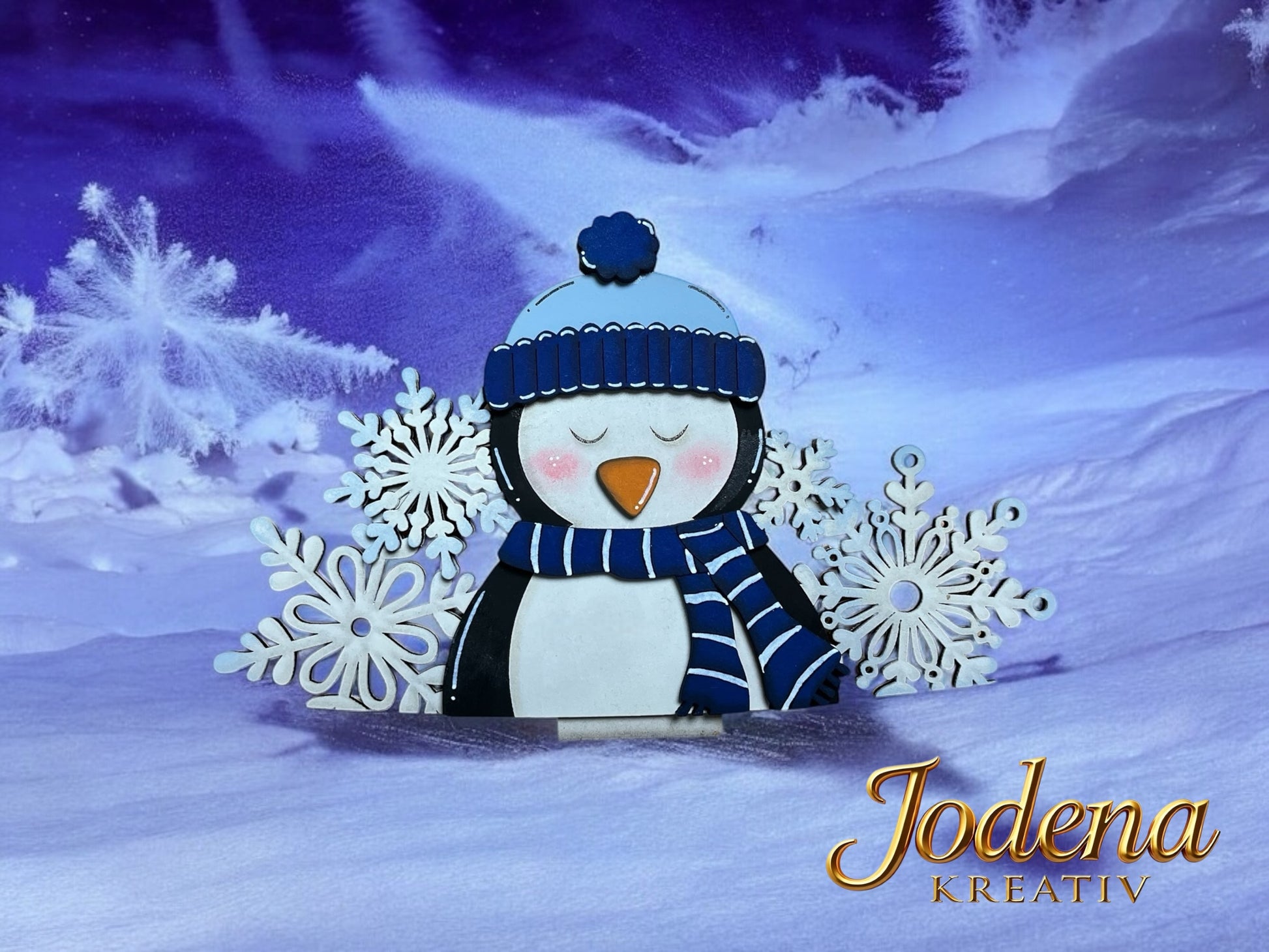 Korbeinsatz "Winterpinguin" - für austauschbaren Dekokorb - Jodena Kreativ