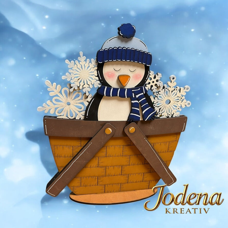 Korbeinsatz "Winterpinguin" - für austauschbaren Dekokorb - Jodena Kreativ
