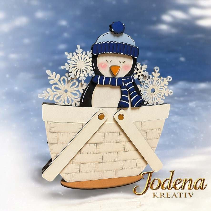 Korbeinsatz "Winterpinguin" - für austauschbaren Dekokorb - Jodena Kreativ