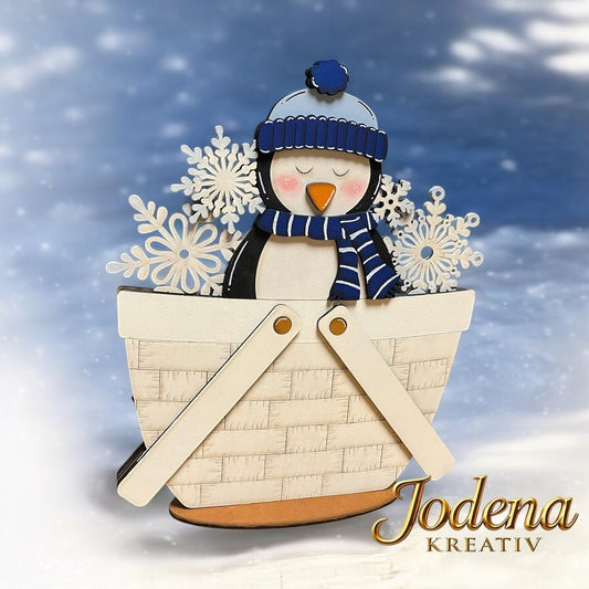 Korbeinsatz "Winterpinguin" - für austauschbaren Dekokorb - Jodena Kreativ