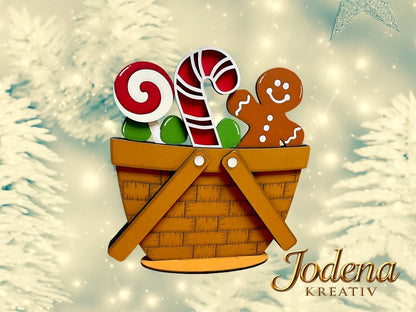 Korbeinsatz "Lebkuchenmann mit Weihnachtsleckereien" - für austauschbaren Dekokorb - Jodena Kreativ