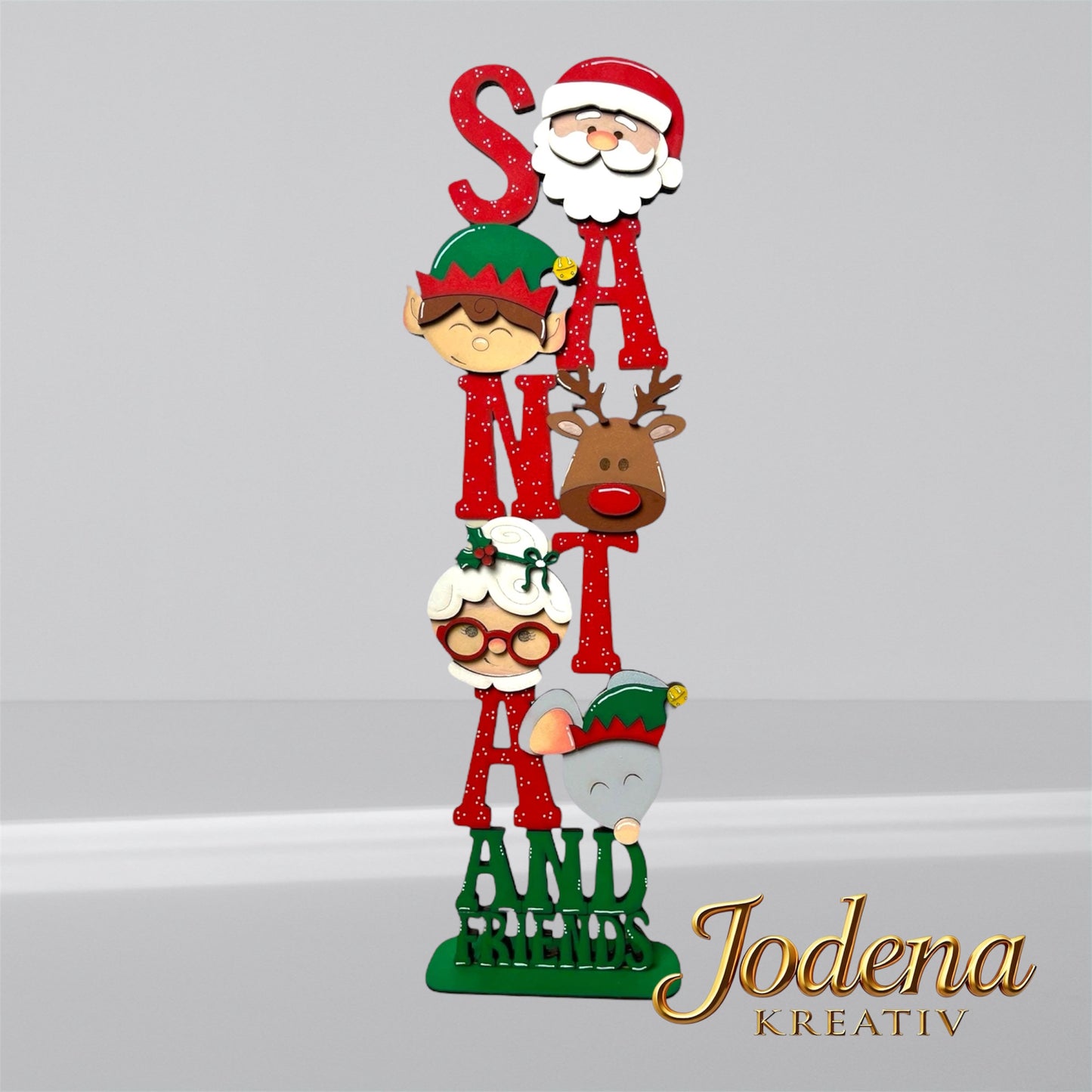 Weihnachtsschild “Santa and Friends” | Handgefertigte Weihnachtsdeko | Festliche Tür- & Wanddeko | Weihnachtsmann & Freunde - Jodena Kreativ