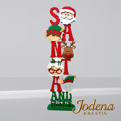 Weihnachtsschild “Santa and Friends” | Handgefertigte Weihnachtsdeko | Festliche Tür- & Wanddeko | Weihnachtsmann & Freunde - Jodena Kreativ