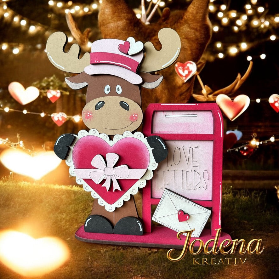 Regalsitter “Valentins-Elch mit Herz” – Elch Deko für Valentinstag | Romantische Tischdeko | Geschenkidee für Verliebte - Jodena Kreativ