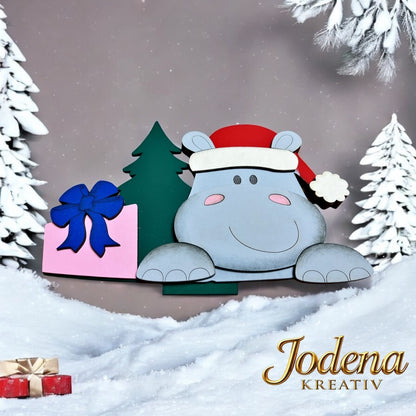 Korbeinsatz "Weihnachtsnilpferd" - für modularen Dekokorb - Jodena Kreativ