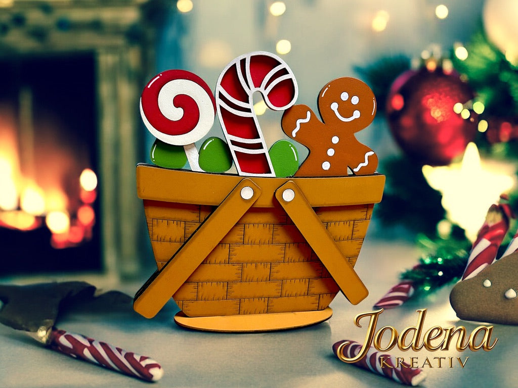 Korbeinsatz "Lebkuchenmann mit Weihnachtsleckereien" - für austauschbaren Dekokorb - Jodena Kreativ