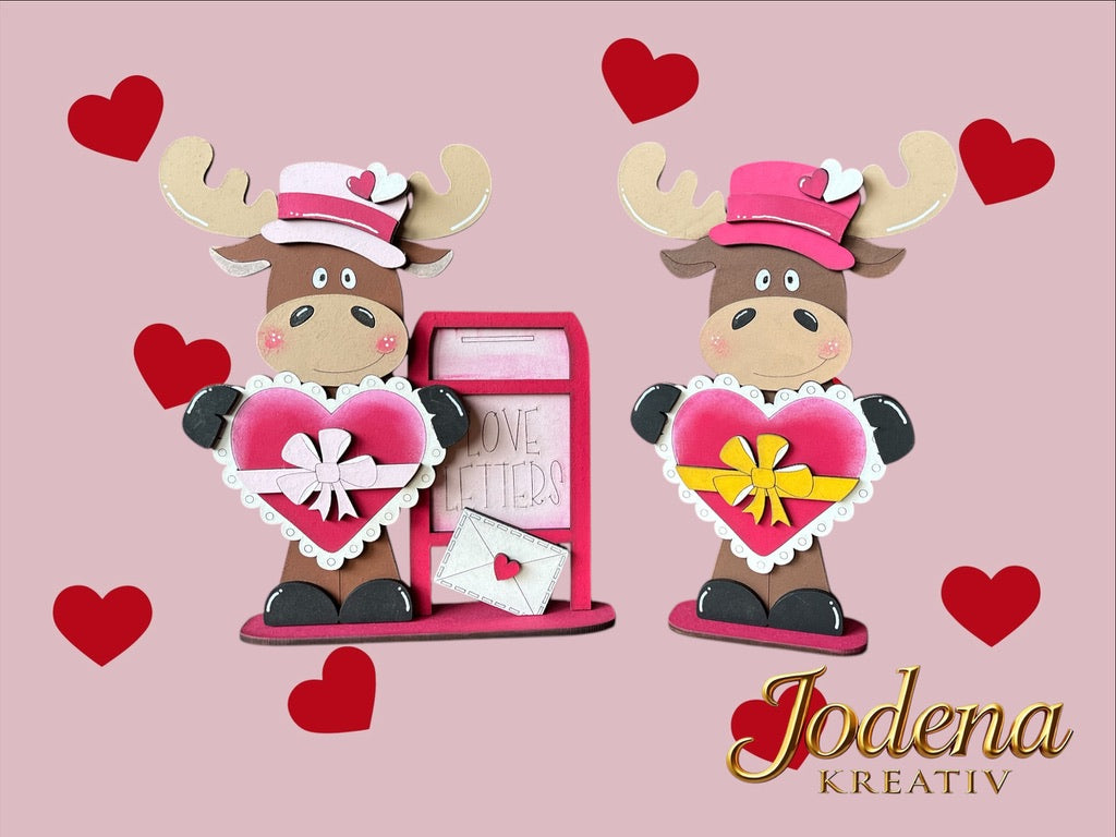 Regalsitter “Valentins-Elch mit Herz” – Elch Deko für Valentinstag | Romantische Tischdeko | Geschenkidee für Verliebte - Jodena Kreativ