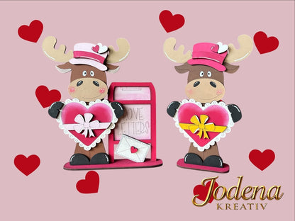 Regalsitter “Valentins-Elch mit Herz” – Elch Deko für Valentinstag | Romantische Tischdeko | Geschenkidee für Verliebte - Jodena Kreativ