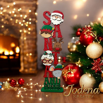 Weihnachtsschild “Santa and Friends” | Handgefertigte Weihnachtsdeko | Festliche Tür- & Wanddeko | Weihnachtsmann & Freunde - Jodena Kreativ