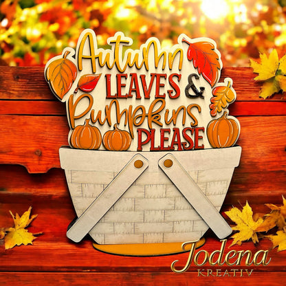 Korbeinsatz Autumn leaves, pumpkins please in weißem Dekokorb