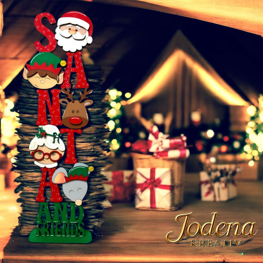Weihnachtsschild “Santa and Friends” | Handgefertigte Weihnachtsdeko | Festliche Tür- & Wanddeko | Weihnachtsmann & Freunde - Jodena Kreativ