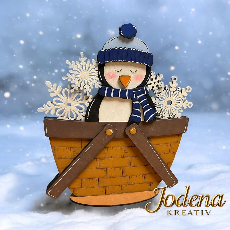 Korbeinsatz "Winterpinguin" - für austauschbaren Dekokorb - Jodena Kreativ