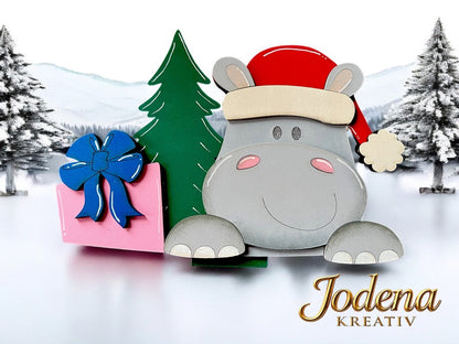 Korbeinsatz "Weihnachtsnilpferd", solo, Schneeberge