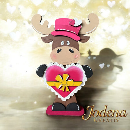 Regalsitter “Valentins-Elch mit Herz” – Elch Deko für Valentinstag | Romantische Tischdeko | Geschenkidee für Verliebte - Jodena Kreativ