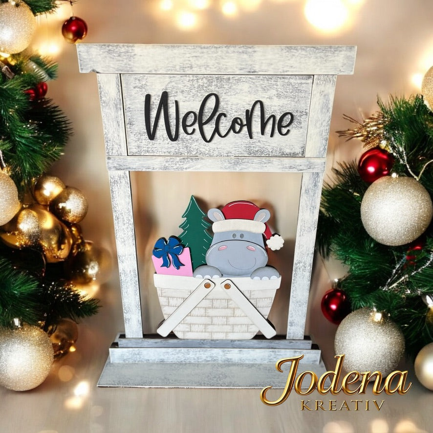 Korbeinsatz "Weihnachtsnilpferd" - für modularen Dekokorb - Jodena Kreativ