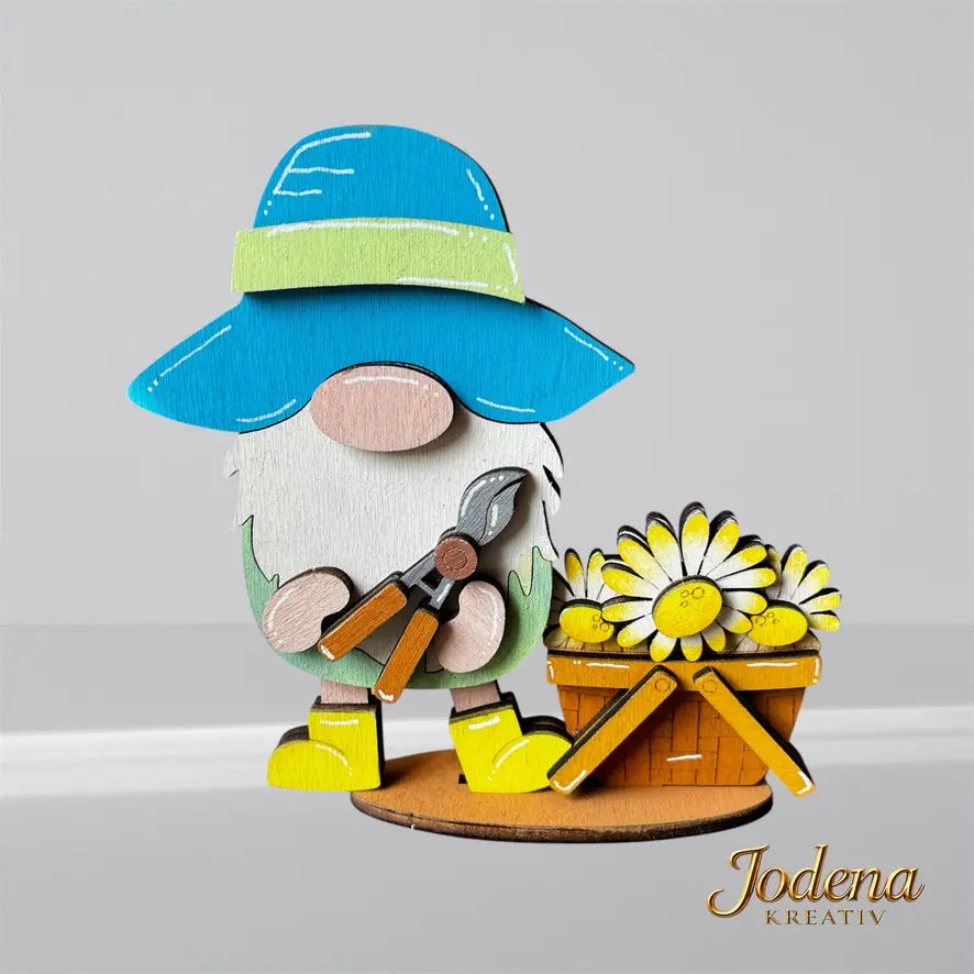 Gartenwichtelmit-schereundBlumenkorb_schlichterHintergrund