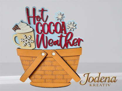 Winterdeko, Korbeinsatz Winter, Tasse heißer Kakao, Schneeflocken, austauschbarer Korbeinsatz, Winterzeit, Sahnehaube, Winterdeko für Wohnzimmer, Tischdeko Winter