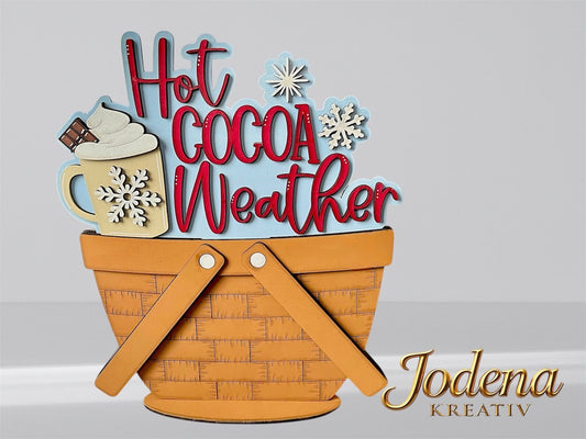 Winterdeko, Korbeinsatz Winter, Tasse heißer Kakao, Schneeflocken, austauschbarer Korbeinsatz, Winterzeit, Sahnehaube, Winterdeko für Wohnzimmer, Tischdeko Winter