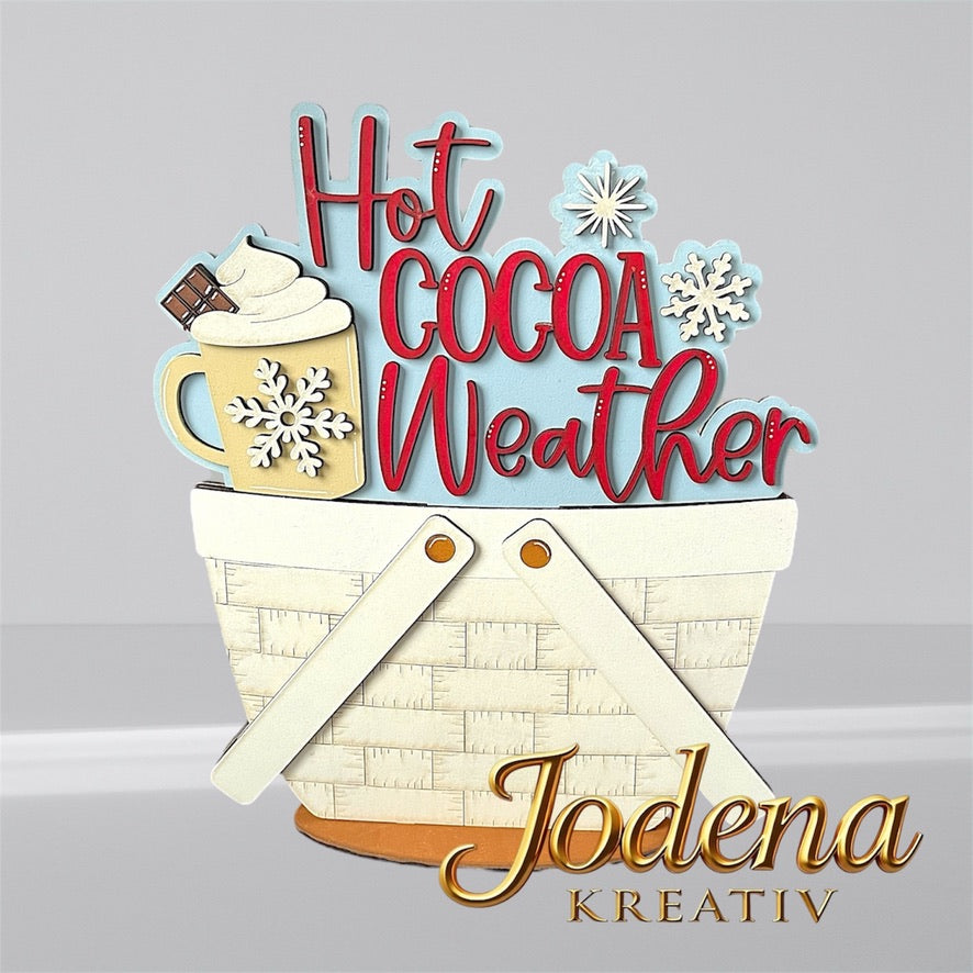 Winterdeko, Korbeinsatz Winter, Tasse heißer Kakao, Schneeflocken, austauschbarer Korbeinsatz, Winterzeit, Sahnehaube, Winterdeko für Wohnzimmer, Tischdeko Winter