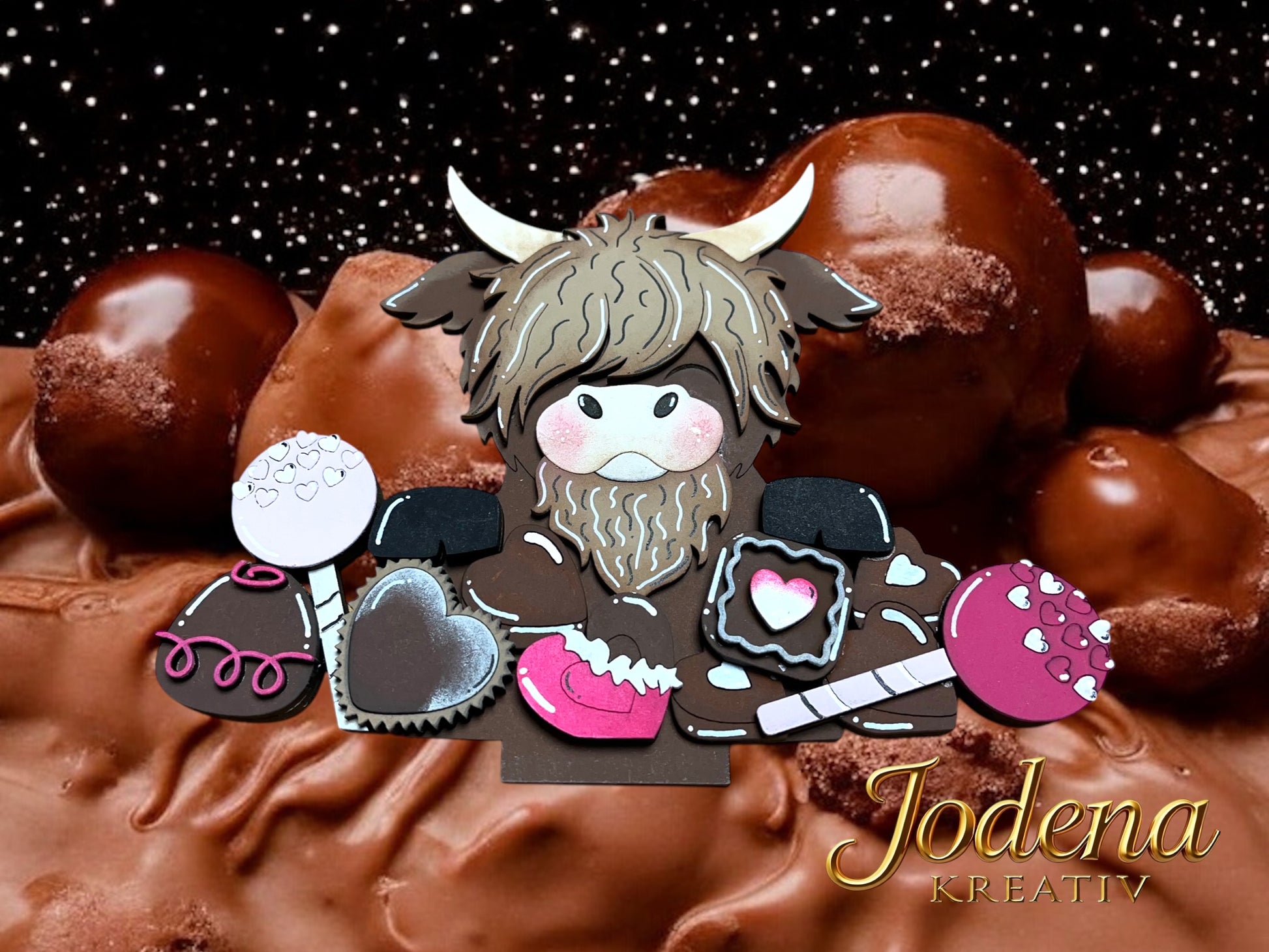 Korbeinsatz Schoko-Hochlandkuh – für austauschbaren Dekokorb - Jodena Kreativ