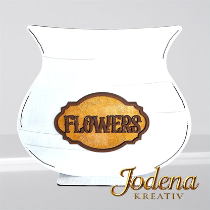 weiße Blumenvase aus Holz, schlichter Hintergrund