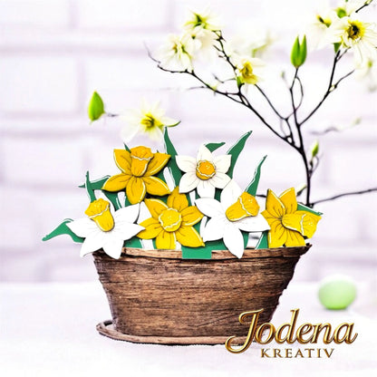 Korb_Motiveinsatz_Narzissen_solo_in_geschmuecktem_Korb