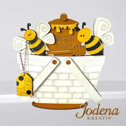 Korbeinsatz_Honigbienen_weisser_Dekokorb_schlicht_mit_Schild