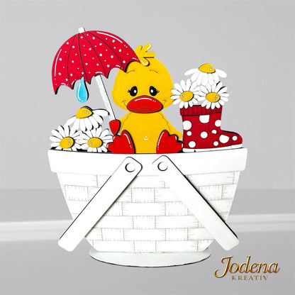 Motiveinsatz_Fruehlingsente_weisser_Dekokorb_schlicht