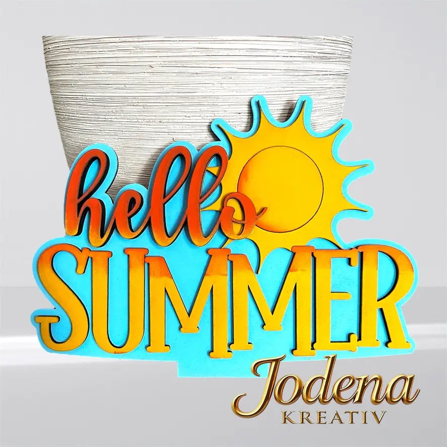 Korbeinsatz „Hello Summer“ 🌞 – Handgemachte Sommerdeko mit Sonne & Schriftzug für Dekokörbe - Jodena Kreativ