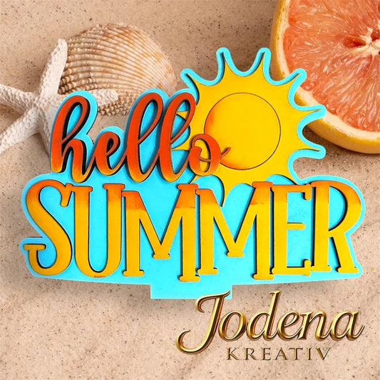 Korbeinsatz „Hello Summer“ 🌞 – Handgemachte Sommerdeko mit Sonne & Schriftzug für Dekokörbe - Jodena Kreativ