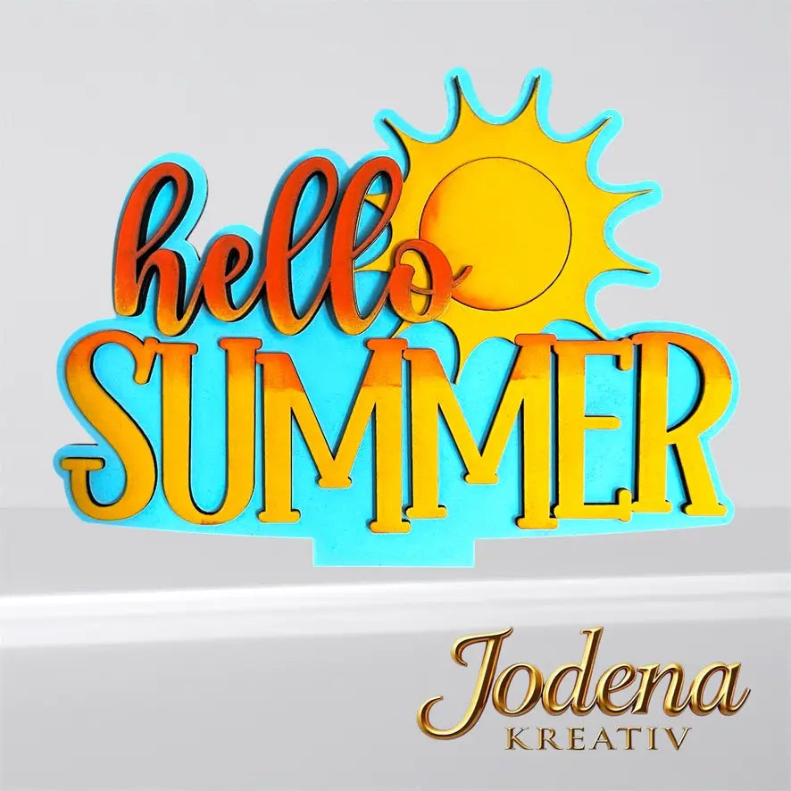 Korbeinsatz „Hello Summer“ 🌞 – Handgemachte Sommerdeko mit Sonne & Schriftzug für Dekokörbe - Jodena Kreativ