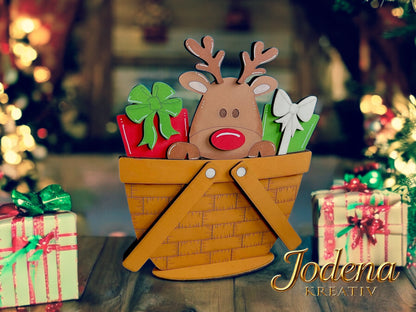 Rentier Deko, Weihnachtsdeko, Winterdeko, Deko Korb, Geschenkkorb, Weihnachtskorb, Advent Deko, Tischdeko, Wohnaccessoires, Rentier Winter Deko, Winter Korbeinsatz, Tischdeko Winter