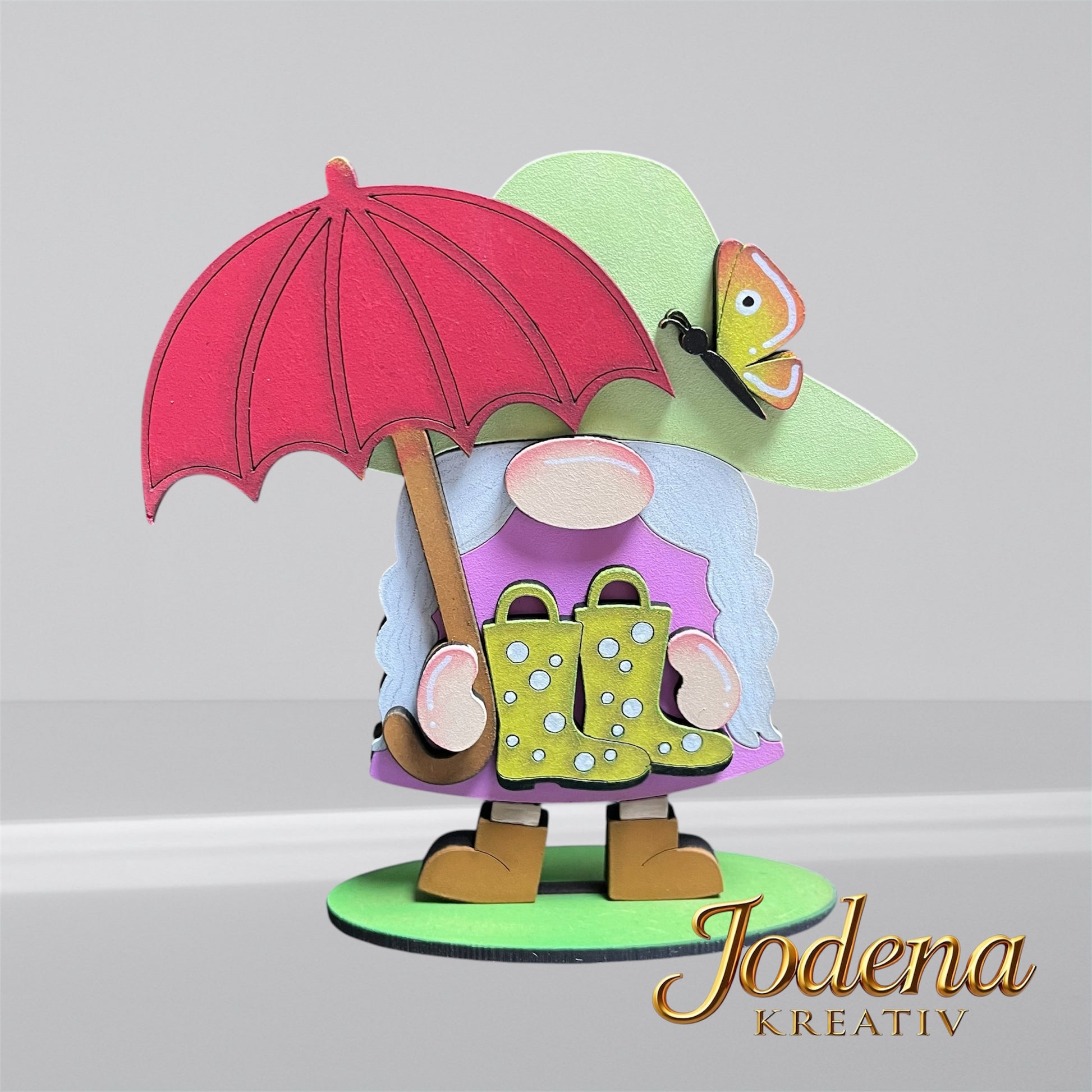 Frühlingswichtelin mit Regenschirm – Handgefertigte Frühlingsdeko aus Holz