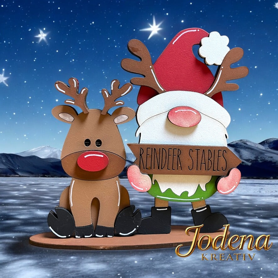 Weihnachtswichtel mit Rentier – Handgefertigte Weihnachtsdeko | Festliche Winterdekoration aus Holz - Jodena Kreativ