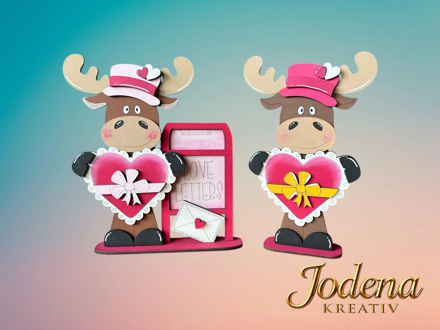 Regalsitter “Valentins-Elch mit Herz” – Elch Deko für Valentinstag | Romantische Tischdeko | Geschenkidee für Verliebte - Jodena Kreativ